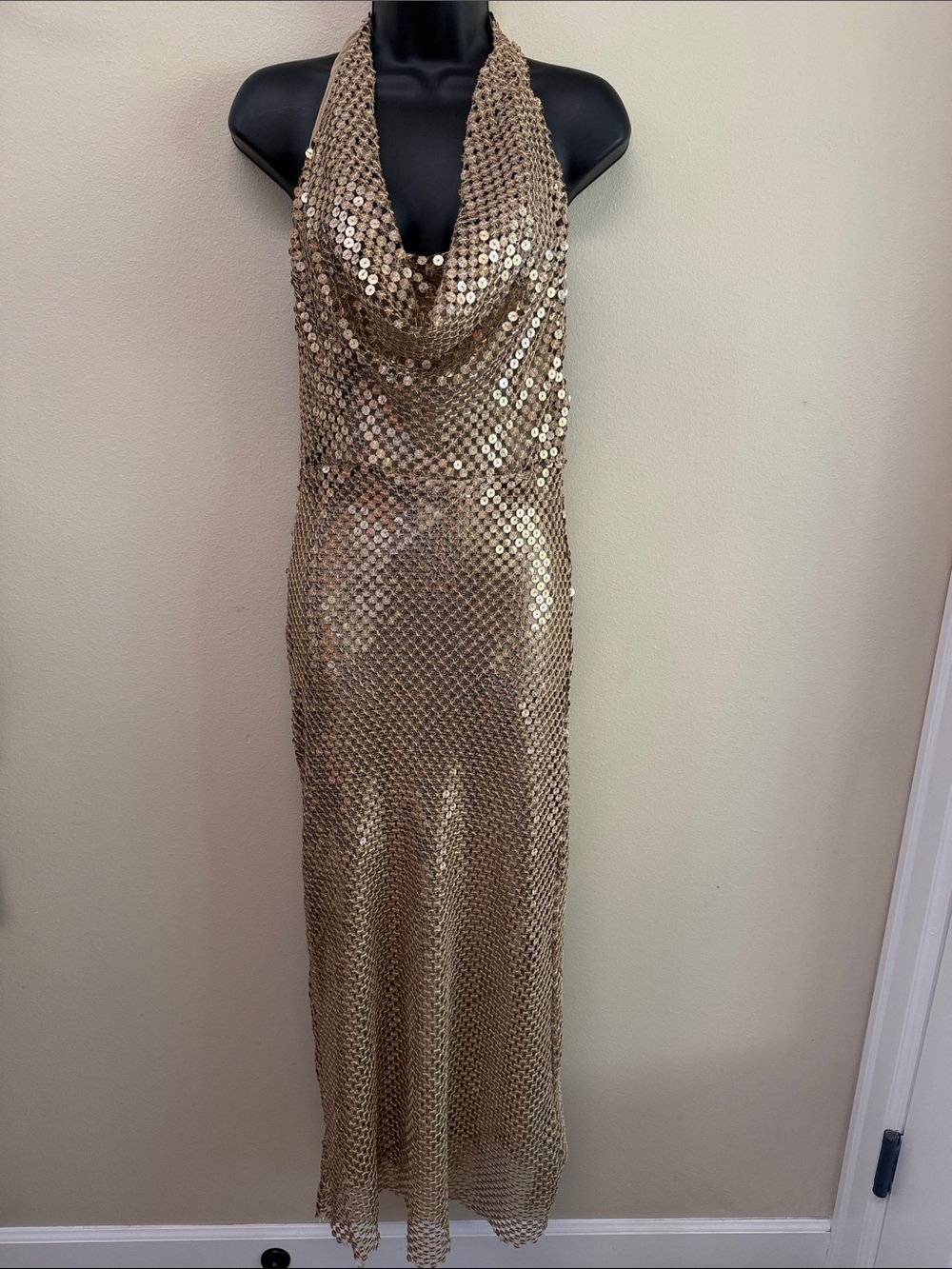 ZARA Gold Sequin Halter Dress SzS